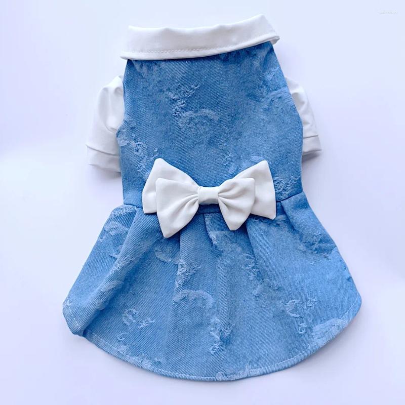 Dog Apparel Sweet Denim Skirt Bow Dress Fashion Brand Cat Jacket Clothes Schnauzer Teddy Puppy Pet Dresses - view 4