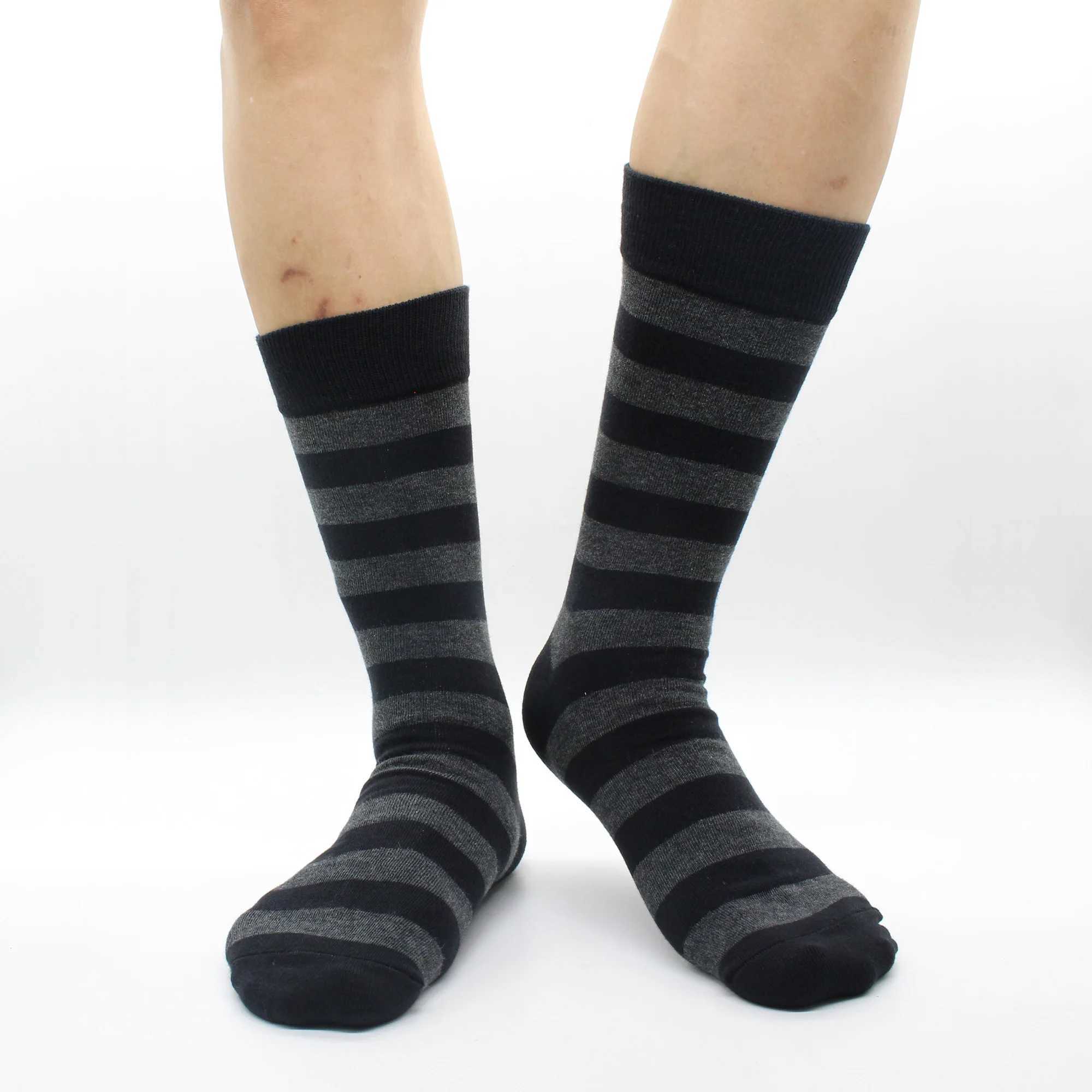5 Pairs Large Size Fashion Business Men Dress Socks High Quality Stripe Black Gray Pure Men Cotton Socks Size EU41-48T250307
