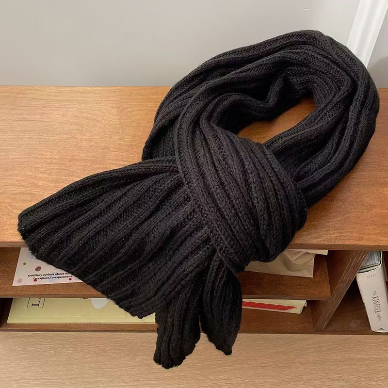 T244 wool scarf winter Korean version new thick versatile advanced warm knitted student solid color neck scarf couple autumn and winter