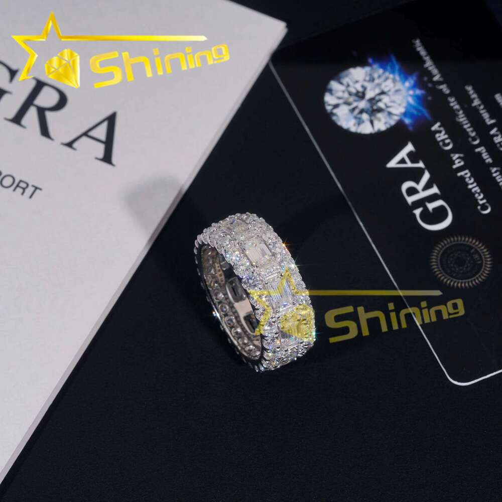 Emerald Cut Moissanite Iced Out Men's Sier Gold Plated Hip Hop Fine Jewelry Men Ring