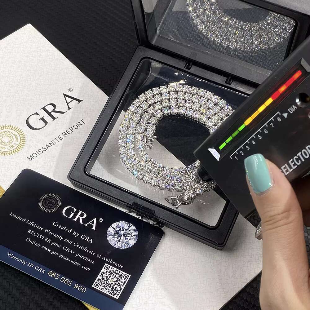 VVS Moissanite tennis chain Hip-hop jewelry necklace 3mm, 4mm, 5mm hip-hop ice design styleHip Hop Iced Out Fine Jewelry Necklace Women Men