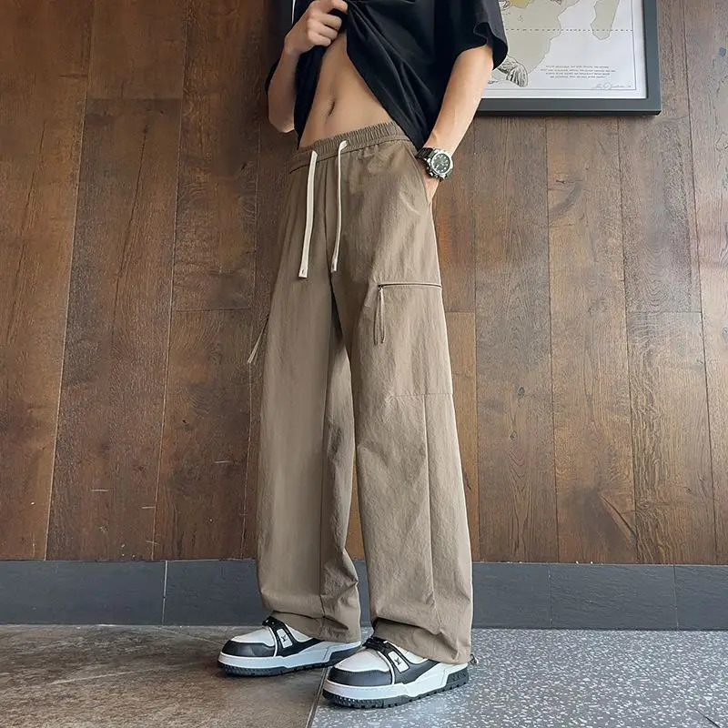 Spring Mens Casual Pants Cargo Jeans Fashion n Multiple Pockets Wide Leg Pants Baggy Straight Streetwear Male Trousers 250305Z