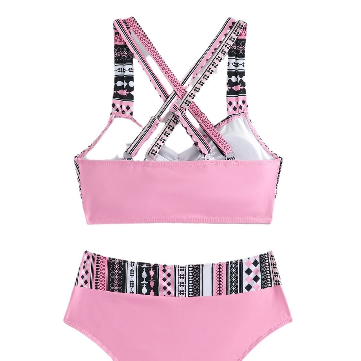 New Split Cross Strap Swimsuit with Multi Color Printed High Waist Swimsuit for Women