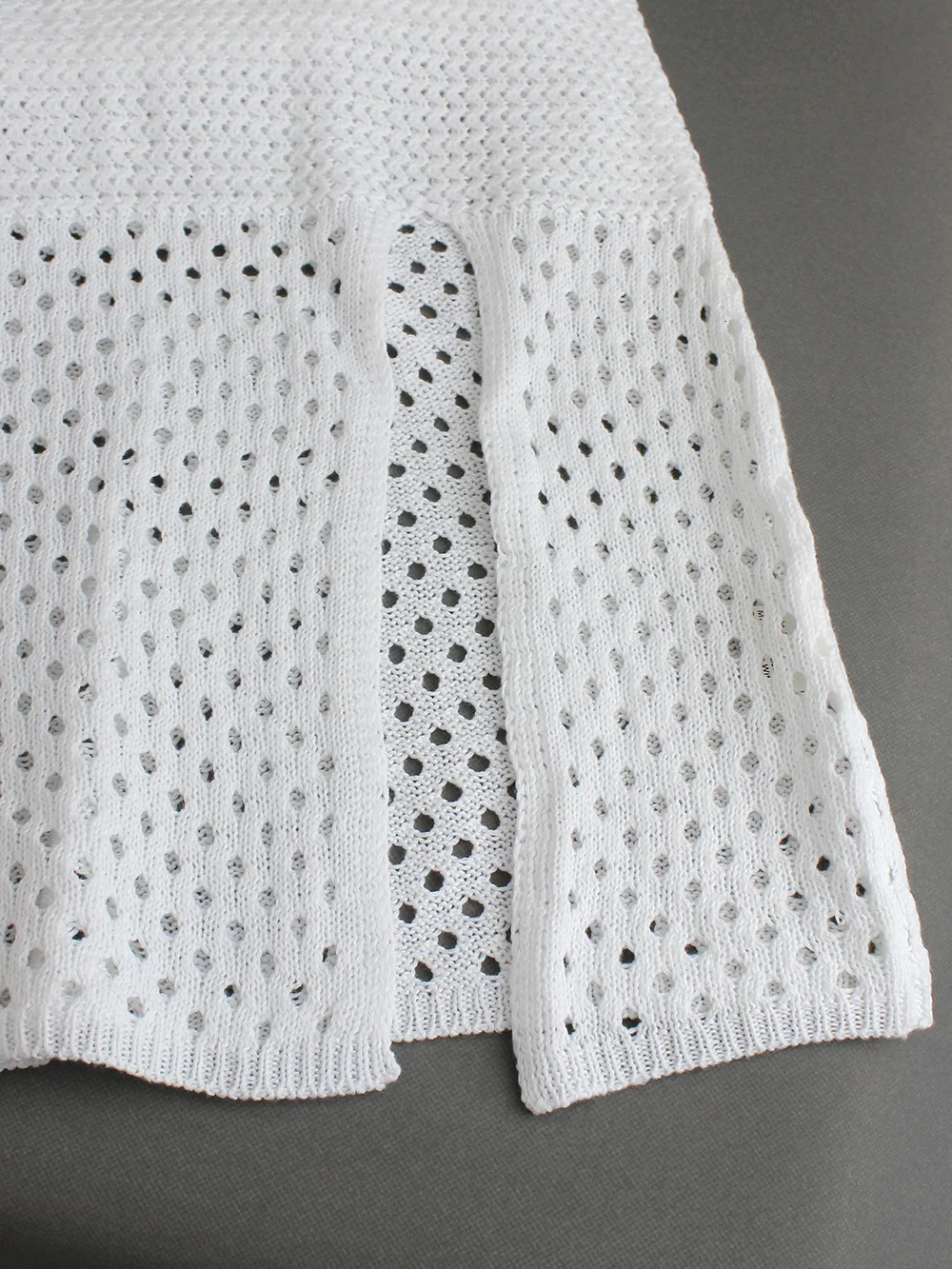 Womens knitted mesh long Vbelt sewn dress beach shirt summer 250305