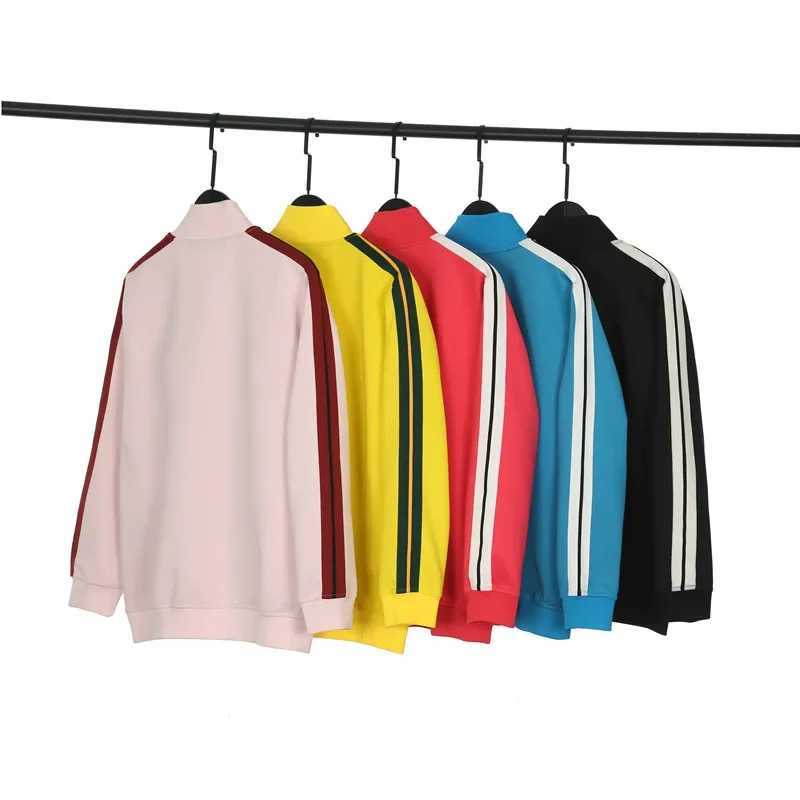 Men's Jackets Trendy Brand Mens Womens Couple Loose-Fit Sport Jacket Casual Black White Stripe Stand Collar Palm Tree Base Layer z250308