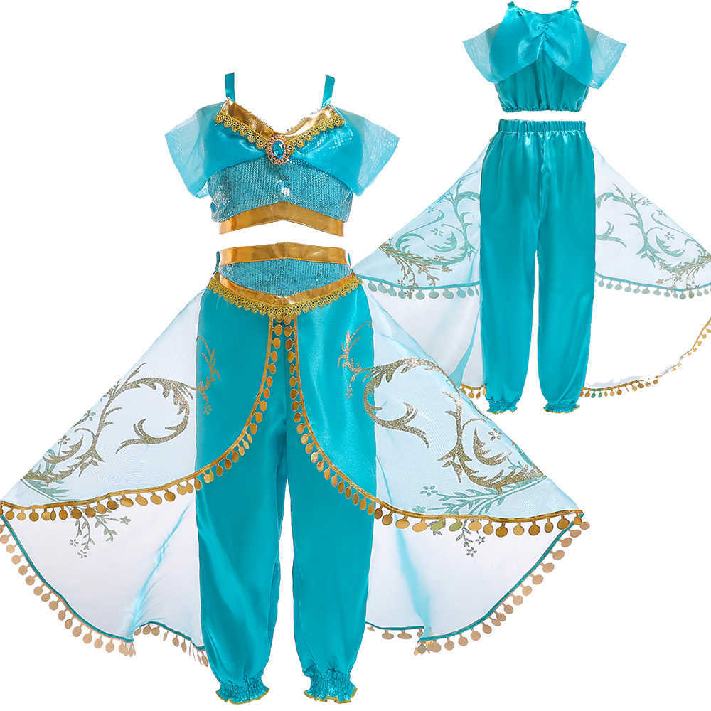 Girl's Dresses Ins daughter childrens Dance Dress Aladdin magic lamp Jasmine Princess Dress 10000 two-piece set Y250307I60R