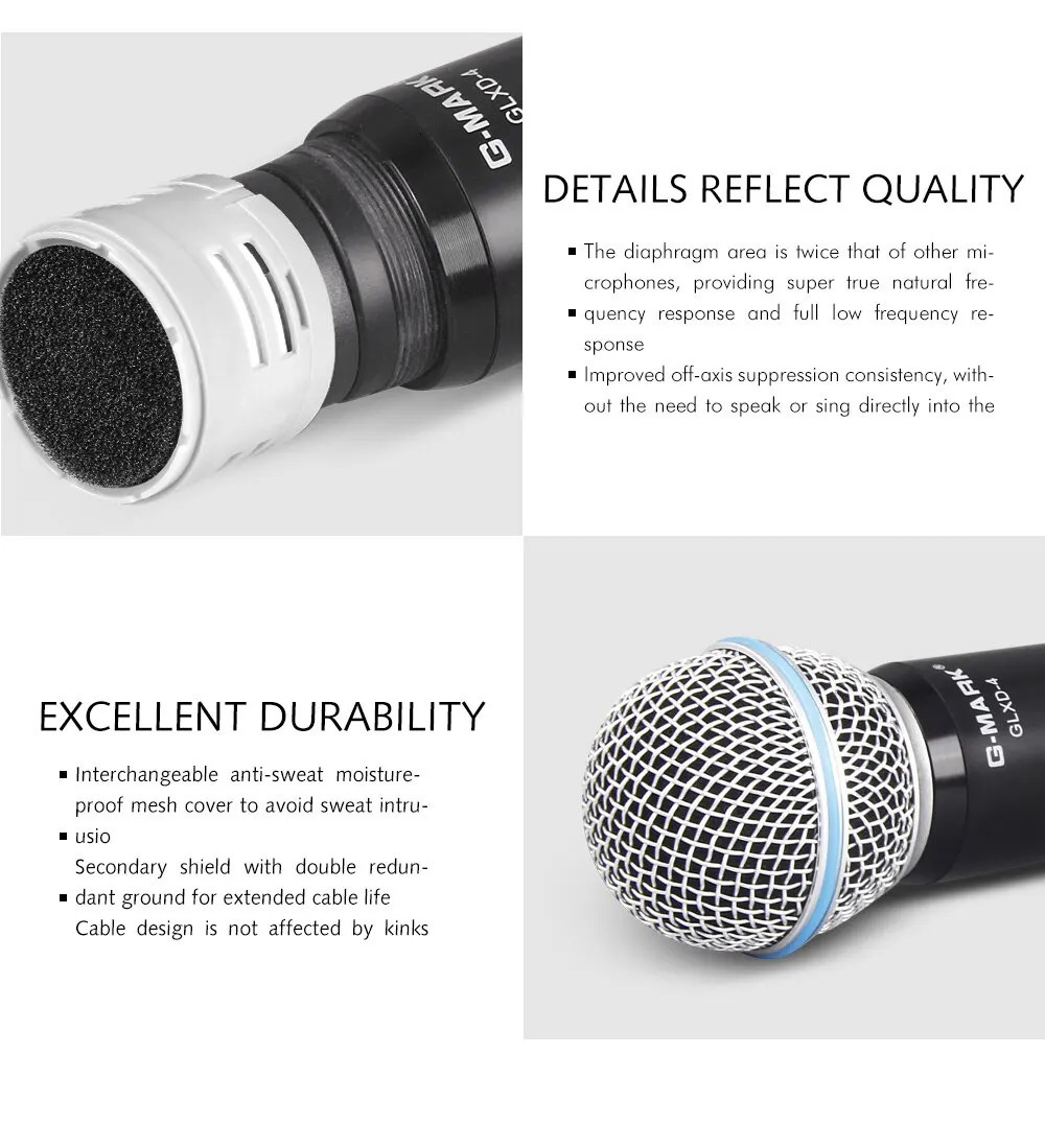 Microphone Wireless G-MARK GLXD4 Professional UHF System Handheld Mic For Stage Speech Wedding Show Band Home Party Church 250303