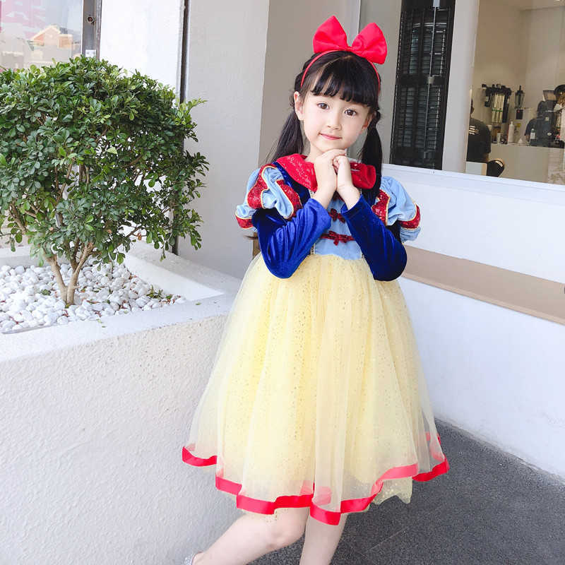 Girl's Dresses Snow White dress Spring and Autumn childrens trendy new style girls long sleeved fluffy gauze dress formal dress Y250307ED5K