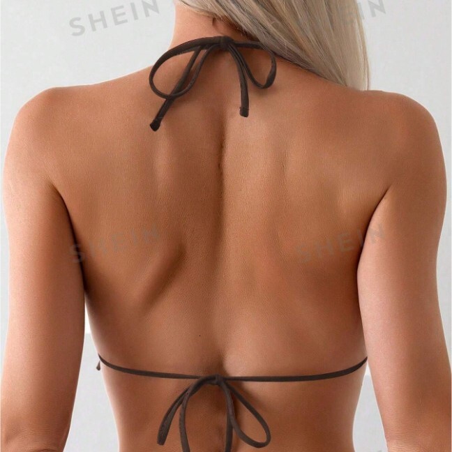 New Split Bikini Top Fashion New Shell Fashion Hanging Neck Solid Color Swimsuit Beach Biki
