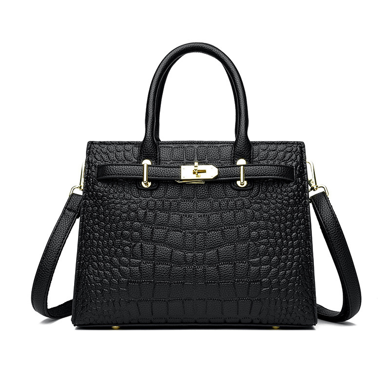 2025 New Crocodile Pattern Fashion Designer High Quality Women s Texture Large Capacity Handbag Stone Pattern Black Single Shoulder Handbag Crossbody 