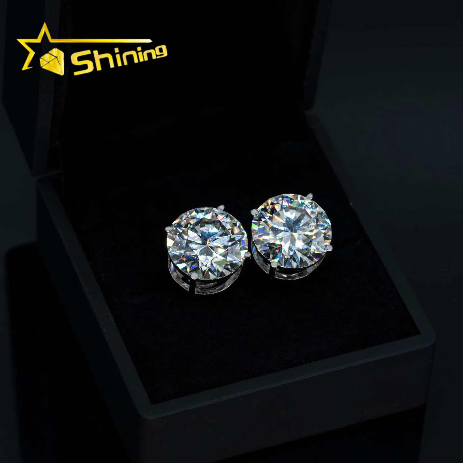 Iced Out 925 Silver Moissanite Stud Earrings 15mm 8mm 6.5mm Available Screw Back Diamond Ear Stud with GRA Certificate