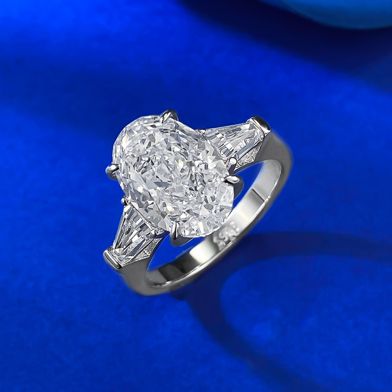 Rulalei Handmade Gorgeous Wedding Rings Luxury Jewelry Large Oval White Moissanite Diamond Soild 100% 925 Sterling Silver Party Eternity Women Engagem