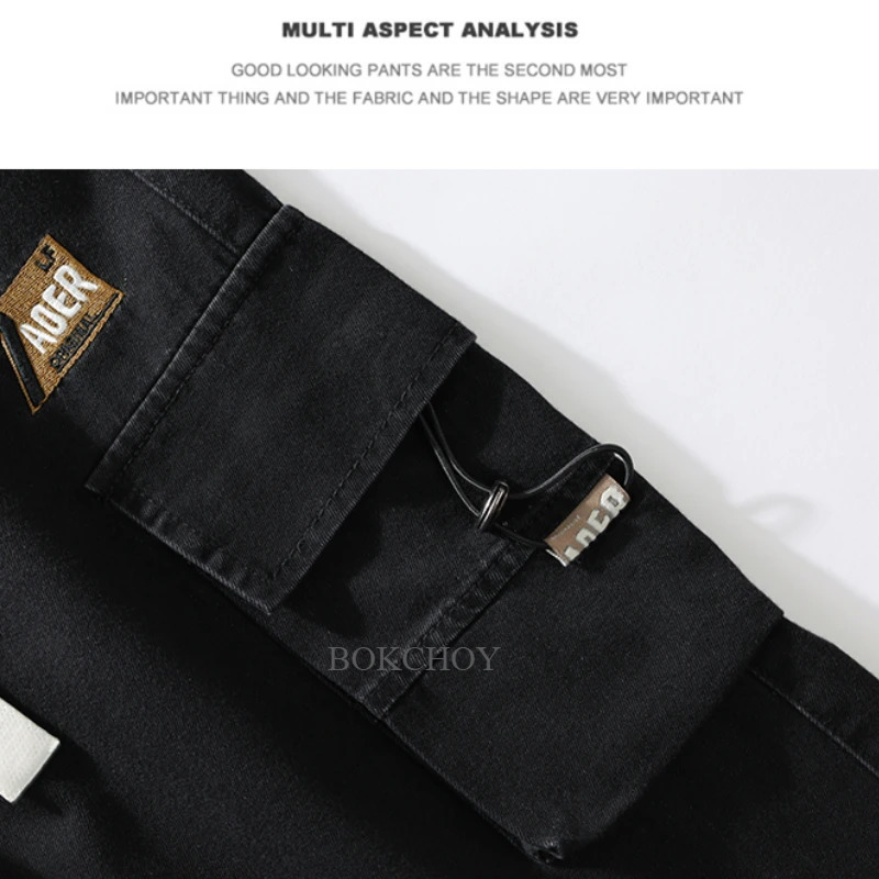 Spring Summer Casual Cargo Washed Cotton Straight Jeans for Men Clothing Big Pockets Drawstring Men Pants YBJYF-2565 250306
