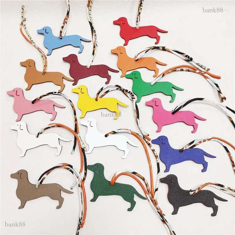 Keychains Double-Sided People Genuine Leather Puppy Dog Key Chain Backpack Charm Animal Keyring Women's