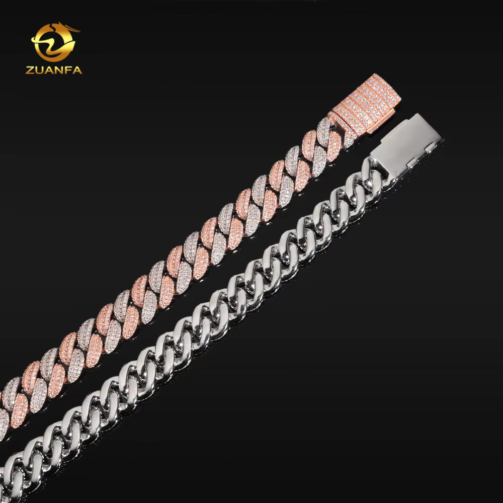 13MM Cuban Link Chain Moissanite 925 Silver Gold Plated Baguette Moissanite TWO TONE Bracelets Men Hip Hop Jewelry