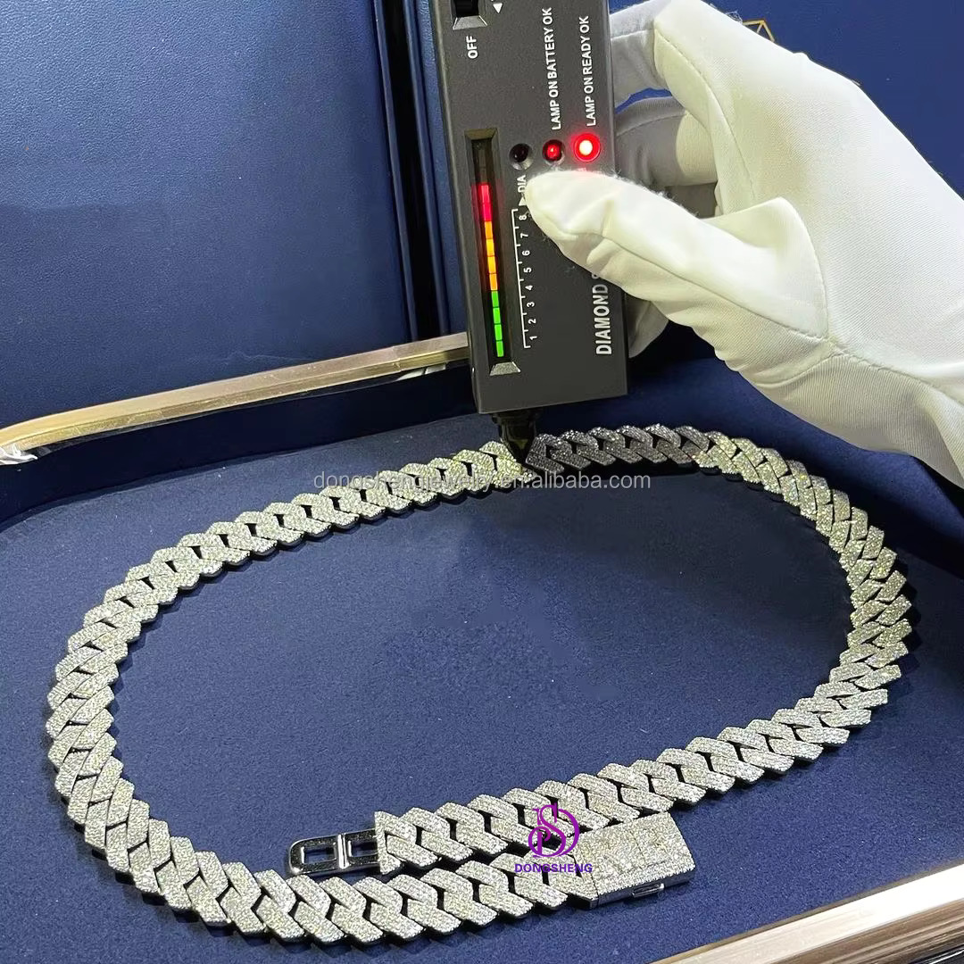 Pass the Diamond Test Pen Diamond Necklace Iced Out VVS Moissanite Cuban Chain Hiphop Jewelry Luxury 925 Silver 18mm 20mm 1pcs