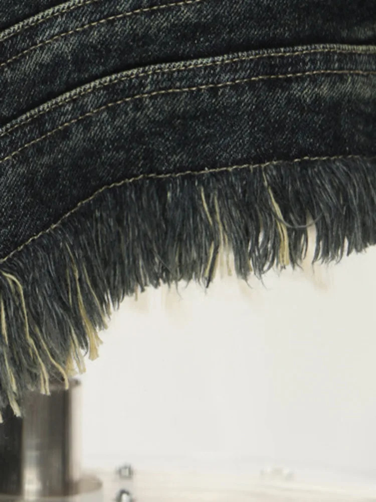 ZMEENNA Heavy Industry Irregular Patch Work Burr Collar n Fashion Womens Cowboy Coat 2024 AutumnWinter ZM207 250226