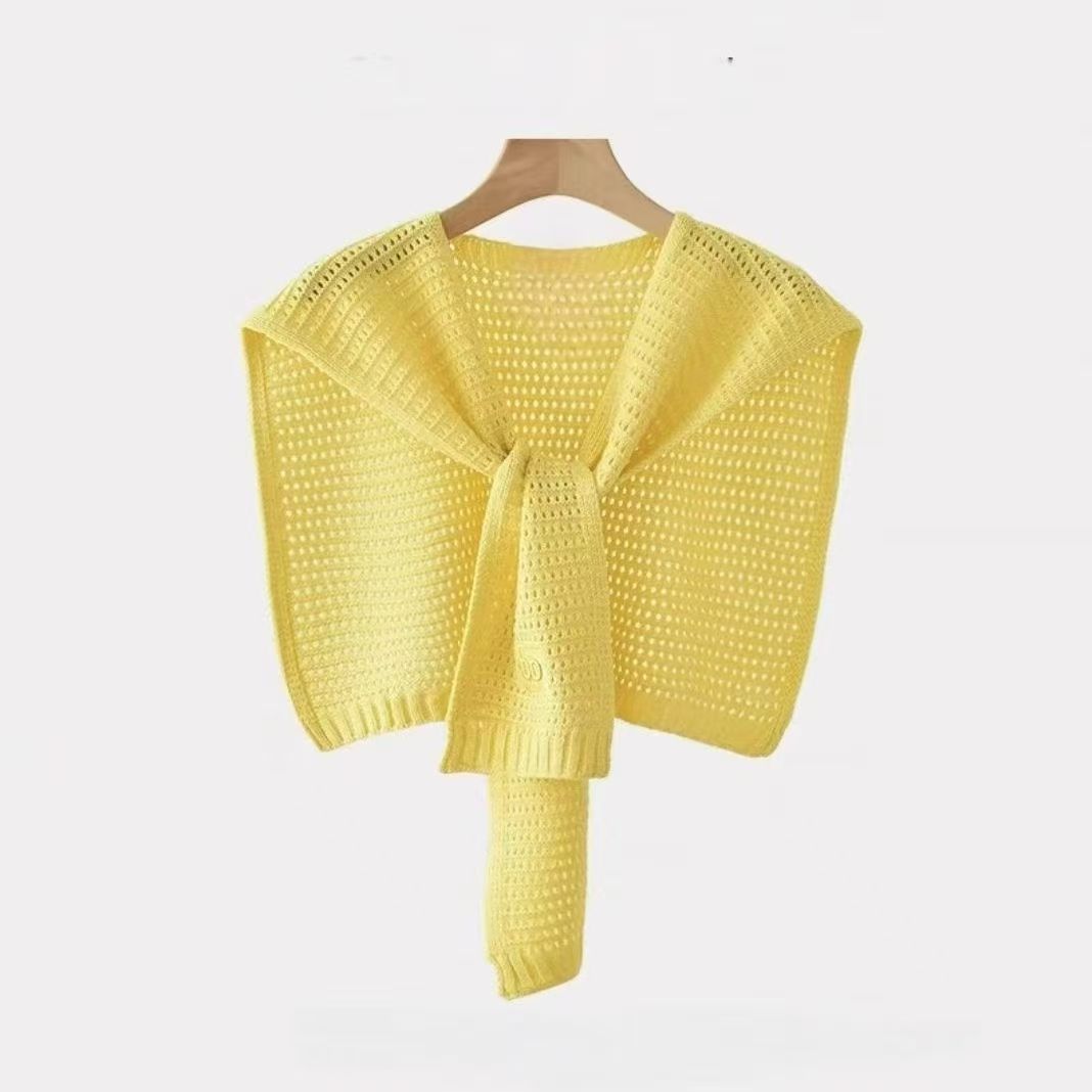 T249 new Korean knitted shawl female hollow small shoulder outdoor scarf pure color all-match spring and summer
