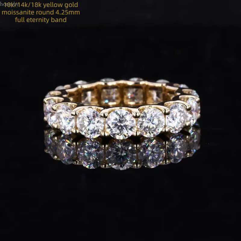Lab Grown Moissanite Stone Dia Jewelry 10k 14k Yellow Gold Ring Full Eternity Wedding Band