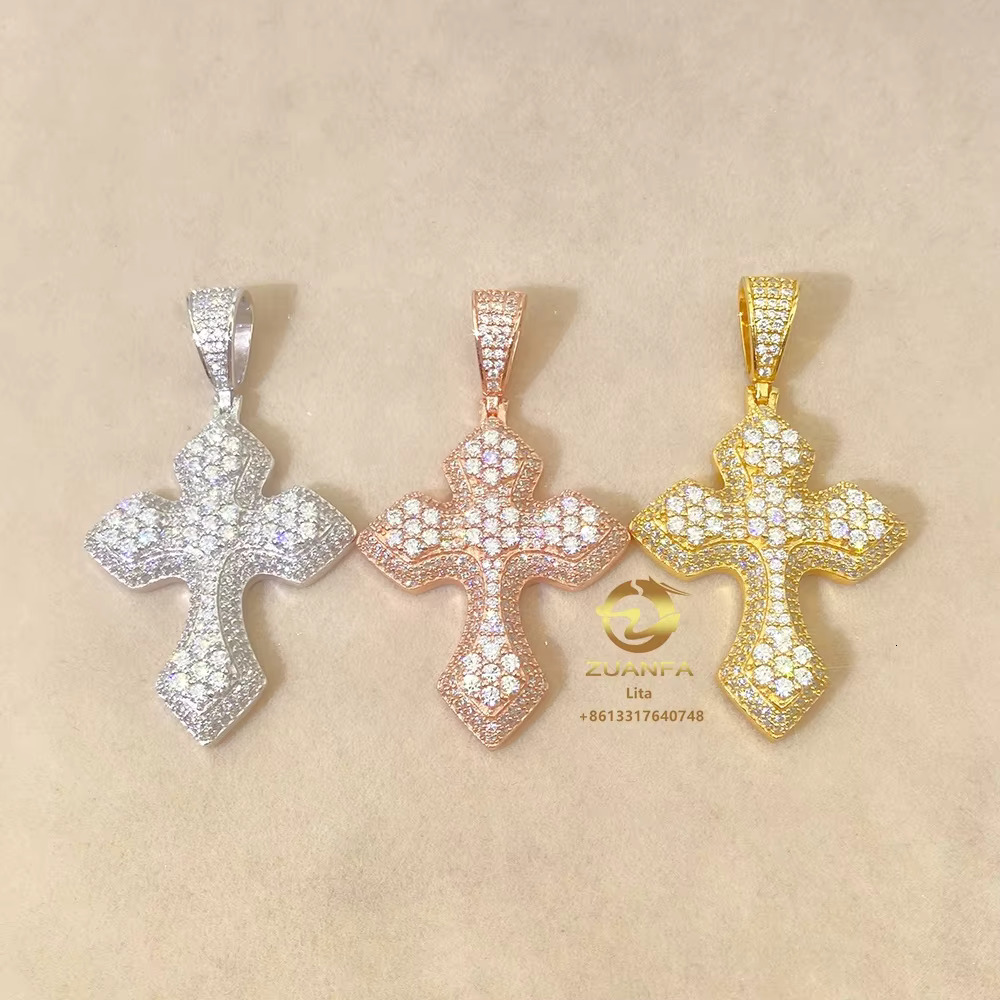 Hip Hop Necklace Jewelry Fully Iced Out Fashion 14k 18k Gold Plated 925 Moissanite Cross Pendant