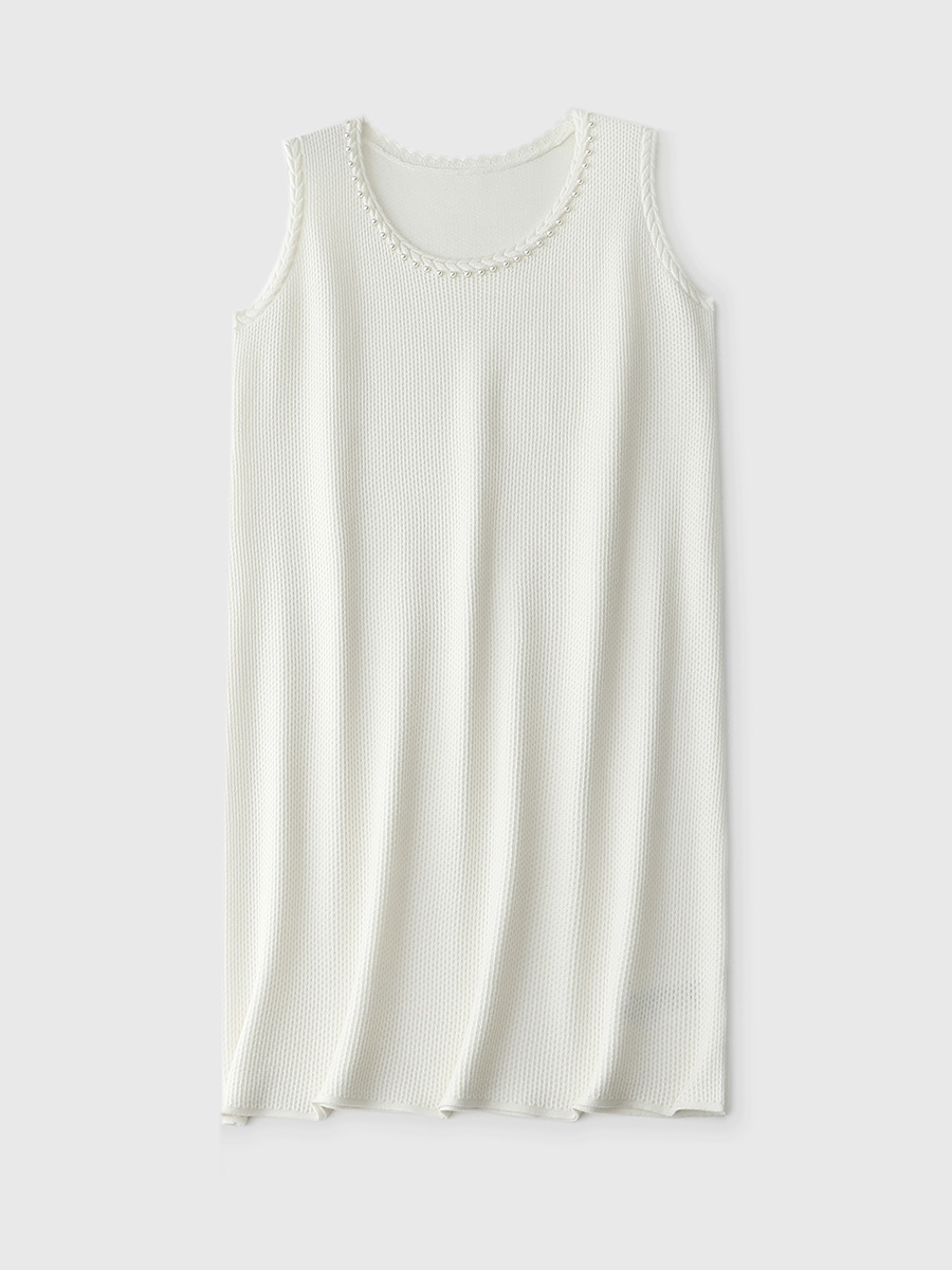 D2390 mulberry silk wool knitted dress Western-style age-reducing round-neck small fragrance sleeveless mid-length skirt