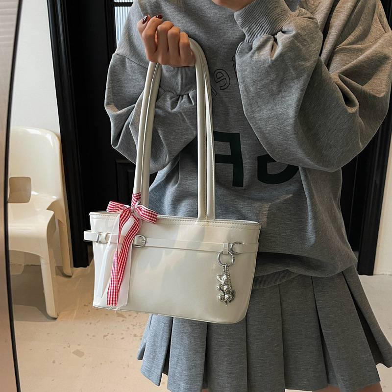 Women s Shiny Leather Underarm 2025 Fashion Designer New Original High quality Large Capacity Shoulder Daily Casual Pull Rod Handbag Square Crossbody 