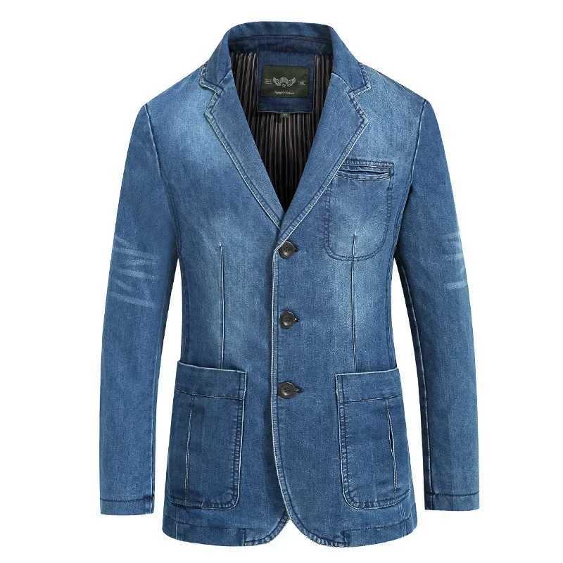 Men's Jackets Autumn Winter Mens Denim Suit Cotton Slim Blazer Jacket Long Sleeve Single Breasted Button Pockets z250308
