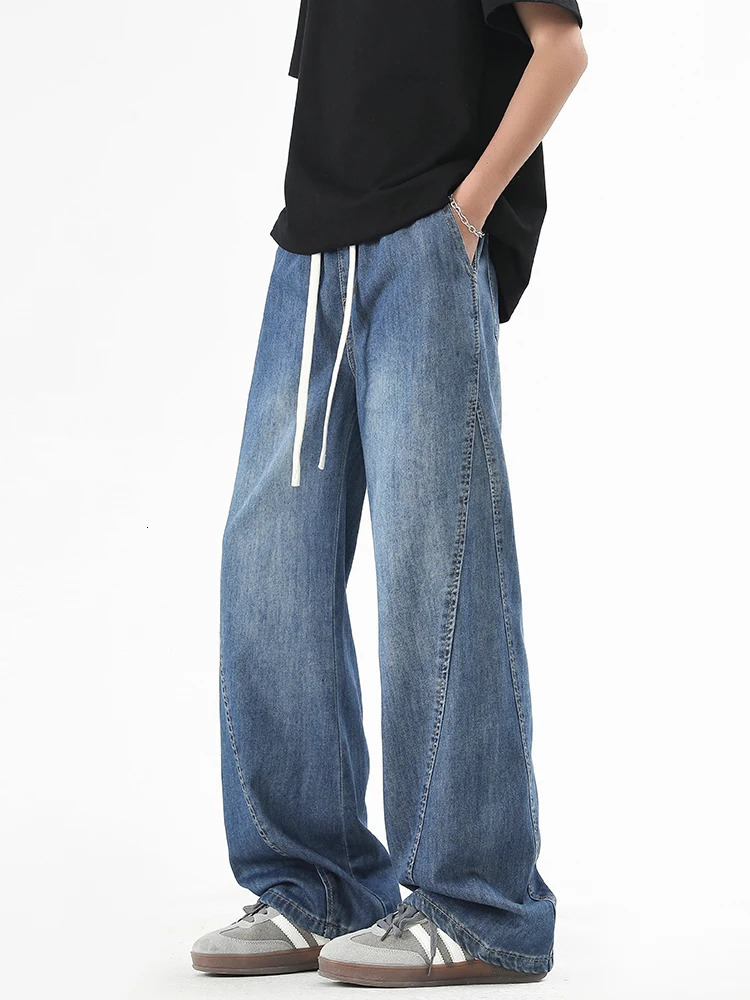 Summer mens lightweight jeans Korean fashion breathable cotton wide leg jeans straight jeans 250305 250305