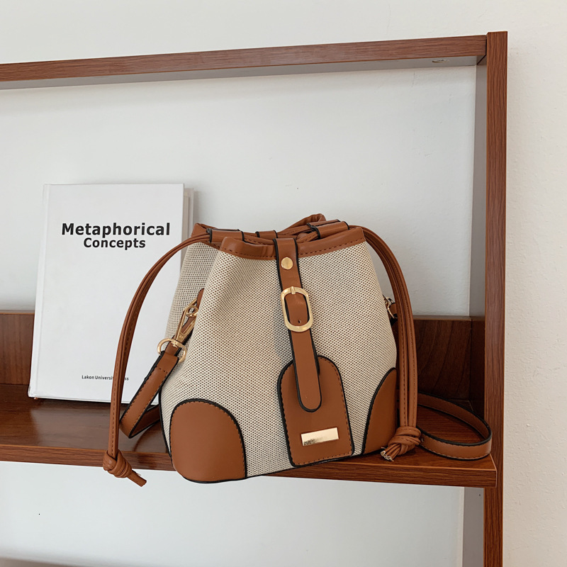 Summer 2025 Women s Color Blocked Bucket Canvas Splicing Fashion Designer Texture Mini Bag Wallet Crossbody Bag Handbag