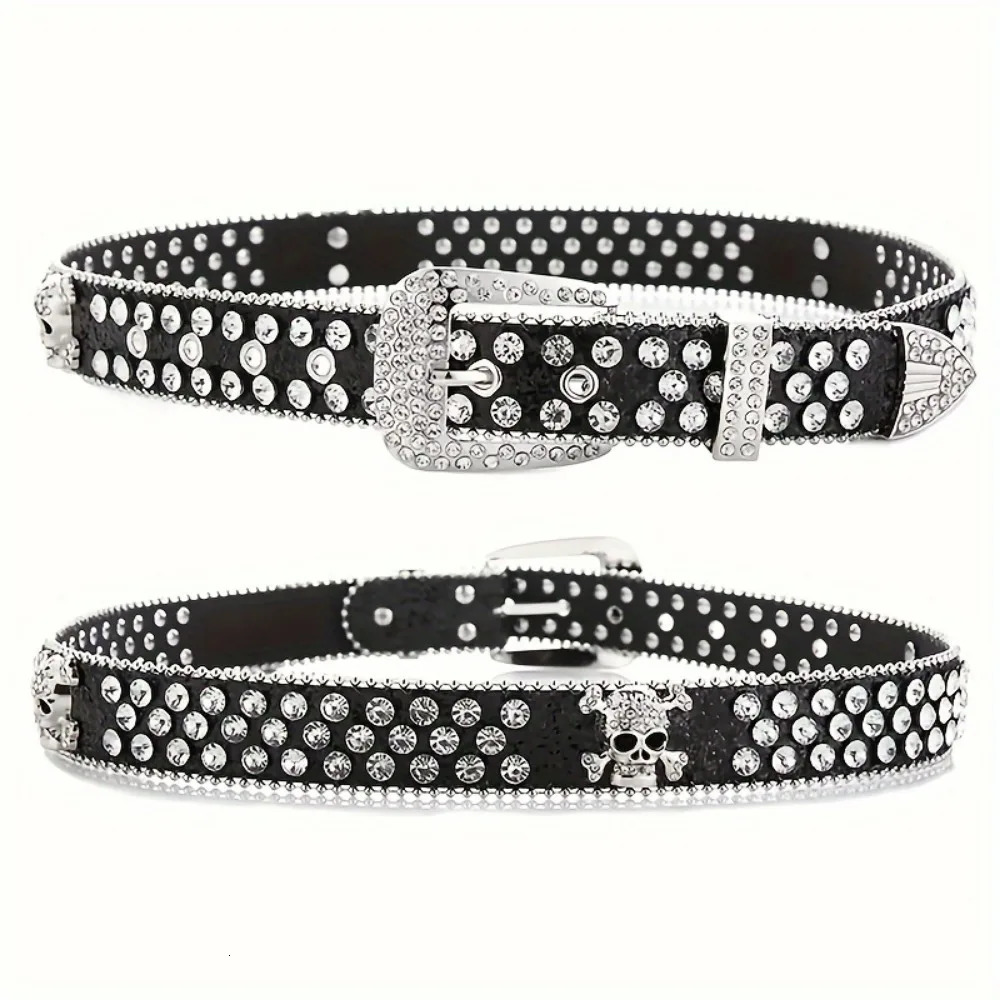 Stylish Rhinestone Western Cowgirl Style Y2K Belt Sparking Pu Leather BB Belts Jeans Dress Accessories For Women 250227