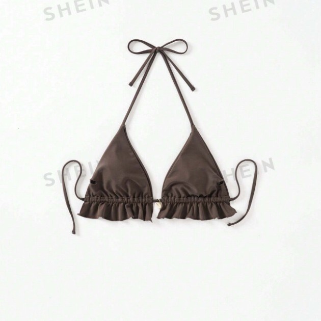 New Split Bikini Top Fashion New Shell Fashion Hanging Neck Solid Color Swimsuit Beach Biki