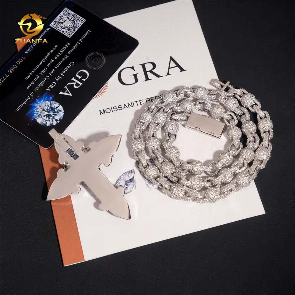 Hip Hop Jewelry Iced Out Luxury Cross Pendant for Cuban Link Chain 925 Silver Moissanite Diamond Charm Pendant