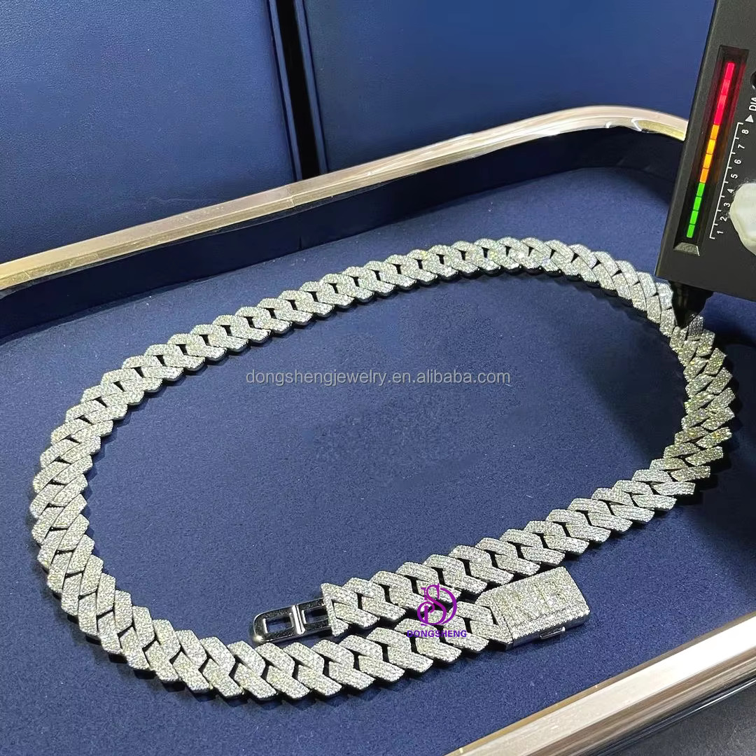 Pass the Diamond Test Pen Diamond Necklace Iced Out VVS Moissanite Cuban Chain Hiphop Jewelry Luxury 925 Silver 18mm 20mm 1pcs