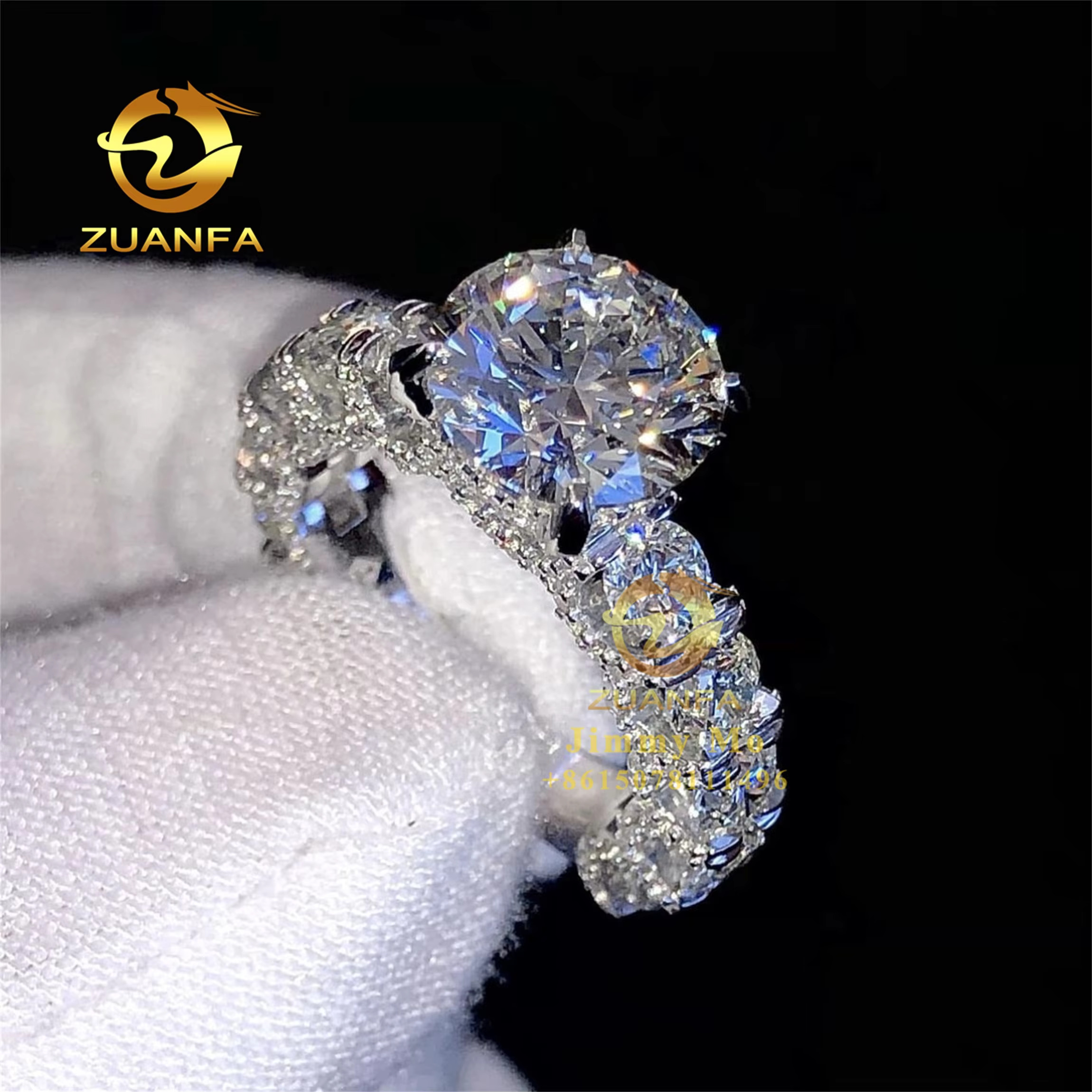 Pass Diamond Tester Wedding Bridal Jewelry 10k White Gold D Color Moissanite Round Diamond Engagement Eternity Band Ring Women