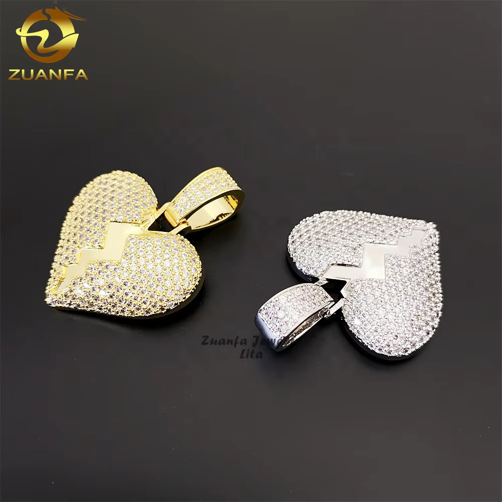 High Quality Fashion Vvs Moissanite Silver 925 Heart Shaped Broken Heart Mens Diamond Pendant