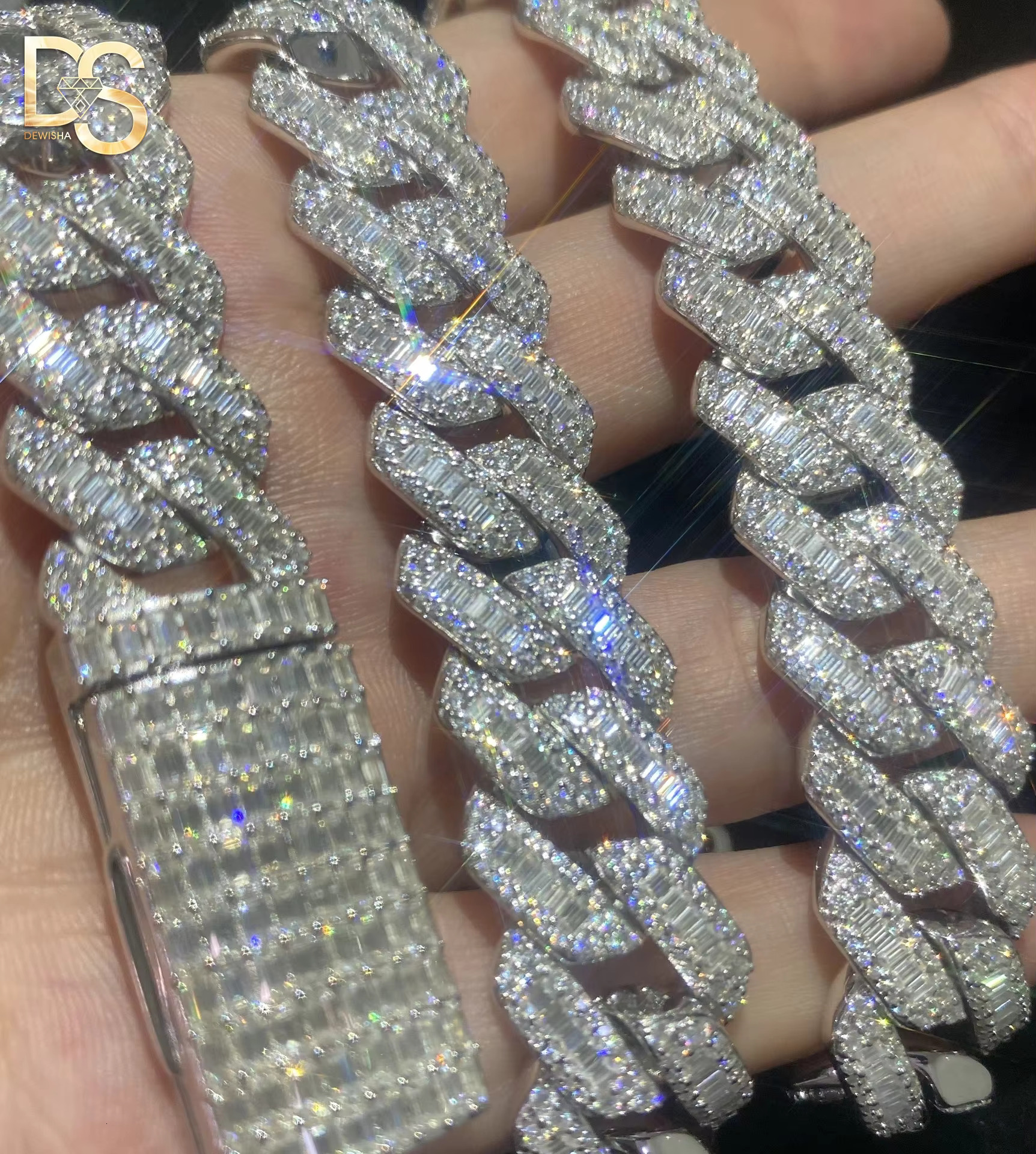 Hot Selling Hip Hop 15mm Iced Out S925 Silver Plated VVS Moissanite Cuban Link Chain Necklace for Men