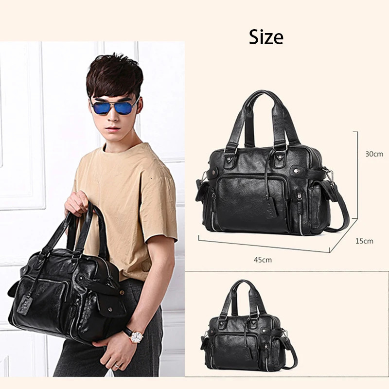 Handbag for Man Shoulder Briefcase Bag PU Leather Tote Laptop Business Boston Duffel Crossbody Side Husband Mens Necessary 250304