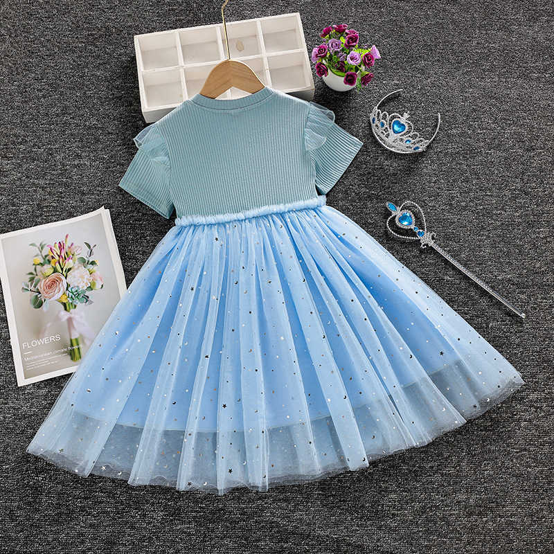 Girl's Dresses 2025 Summer Collection Splicing Mesh Skirt Girl Cute Cartoon Dress Short Sleeve Princess Skirt Y250307Y1Q6