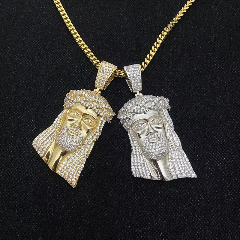Large Size Micro Pave Solid Back Gold Hip Hop Iced Out Jesus Pendant