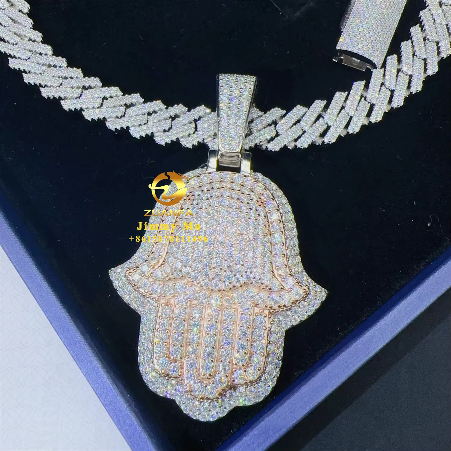 New Design Iced Out Shining Jewelry Hip Hop Pendant 925 Silver Two Tone White+Rose VVS1 Moissanite Diamond Hamsa Pendant