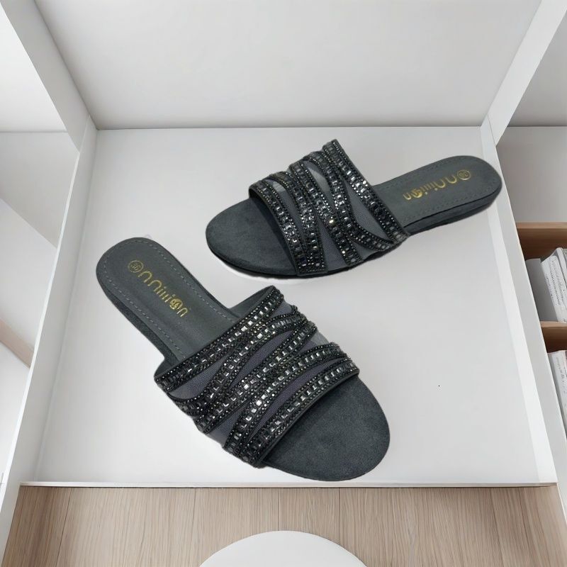 2025 Summer New One-piece Sandals For Women Outdoor Designer Sandals Wear, Suede And Rhinestone High End Fashion Free Shipping Designer Women S Slippe