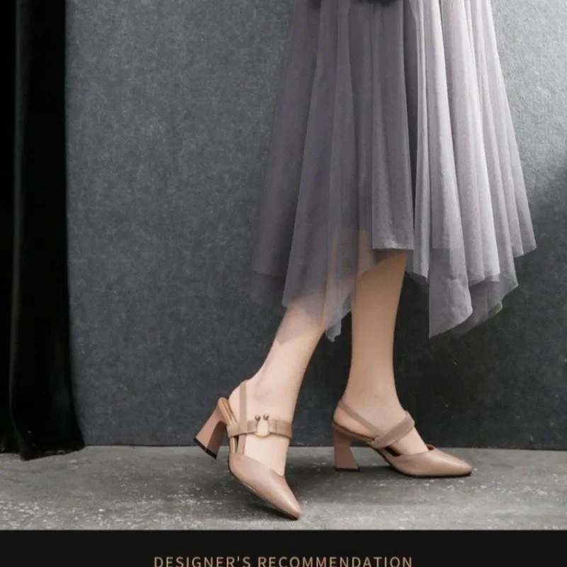 2024 Summer Style Rear Air Leisure Pointed Toe Thick Heel Highheeled Fashionable Casual Comfortable Sandals For Women 250306X