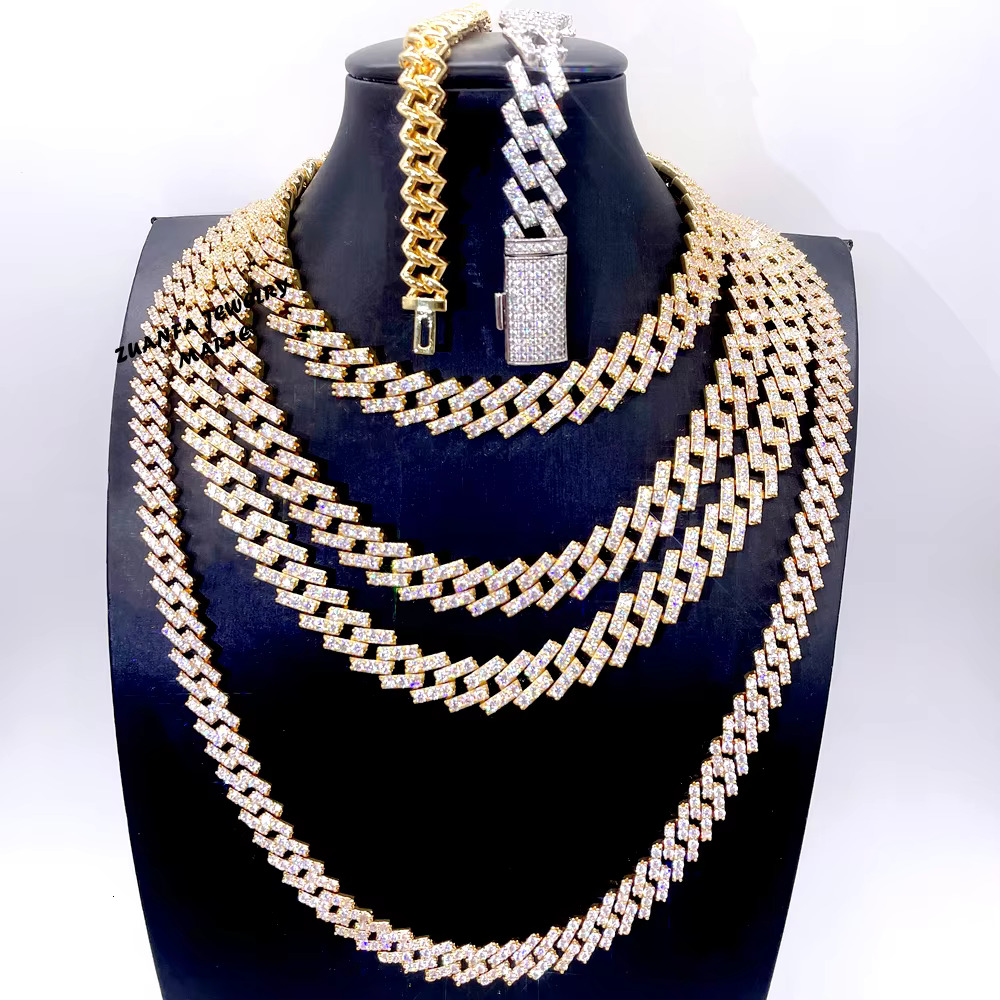 Hip Hop Jewelry White Gold Plated Iced Out Cuban Link S925 Moissanite Cuban Link Chain Necklace Diamond Cuban Chain