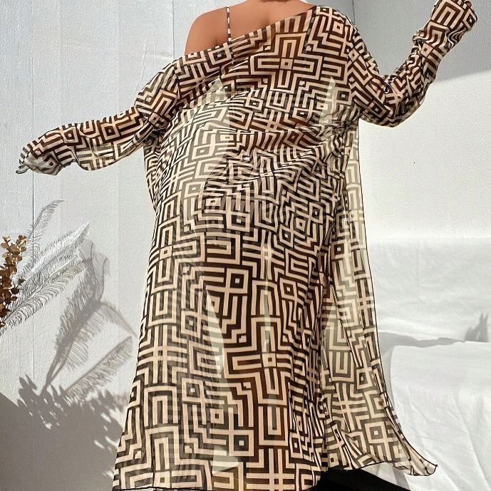 New Womens Split Swimsuit Cover Up Three Piece Set Gathered for Beach High Waisted Flat Angle Pants Swimming