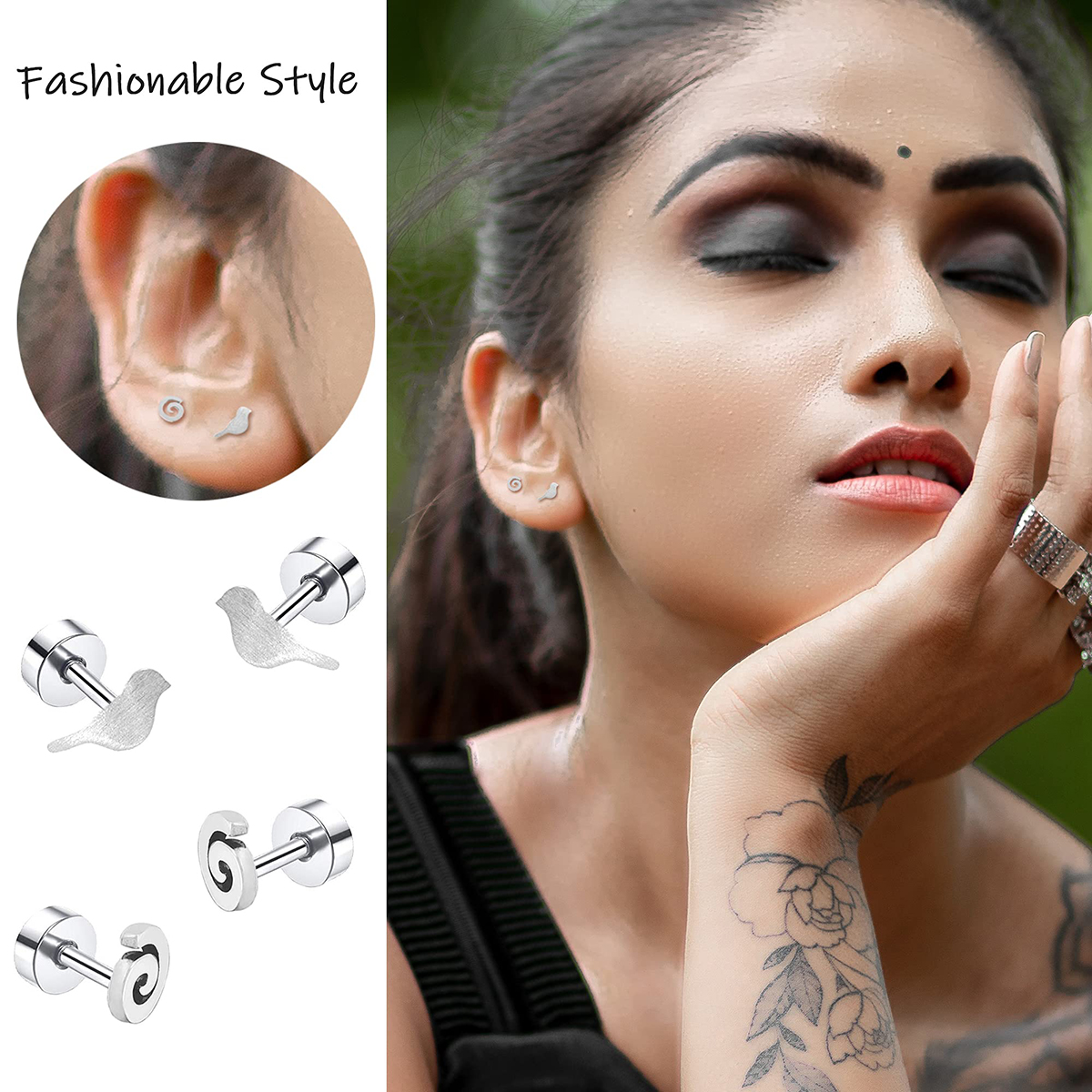 TUPMI 18 Pairs Women Hypoallergenic Flat Back Stud Earrings 20g Stainless Steel Earrings Sets for Men Tiny Unisex Screw Back Cartilage Earrings