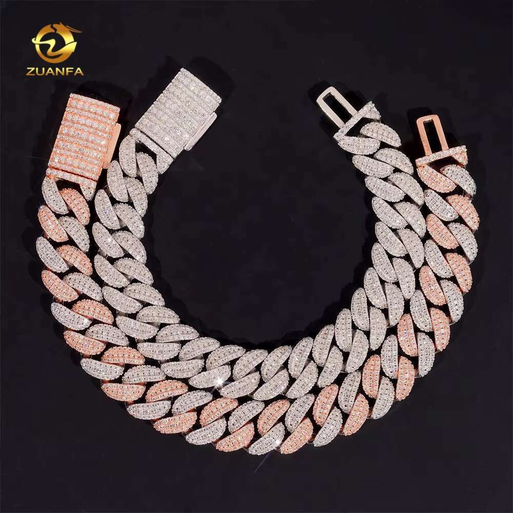 Pass Dia Tester Two Tone Rose Gold 13mm Hip Hop Sier Iced Moissanite Cuban k Bracelet