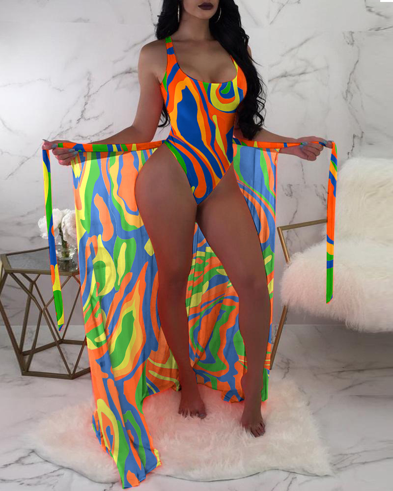 New One-piece Swimsuit Bikini Womens Swimsuit Multi-color Printed Swimsuit One-piece Mesh Bikini