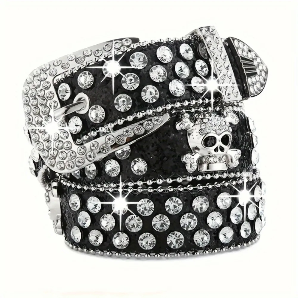 Stylish Rhinestone Western Cowgirl Style Y2K Belt Sparking Pu Leather BB Belts Jeans Dress Accessories For Women 250227