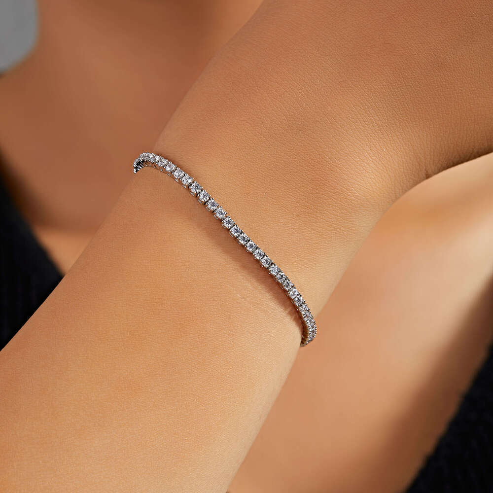 Wholesale 2mm Moissanite Tennis Chain CZ Necklace Unisex Hip Hop Fashion Jewelry Sier Bracelets Bangles Cut Dia