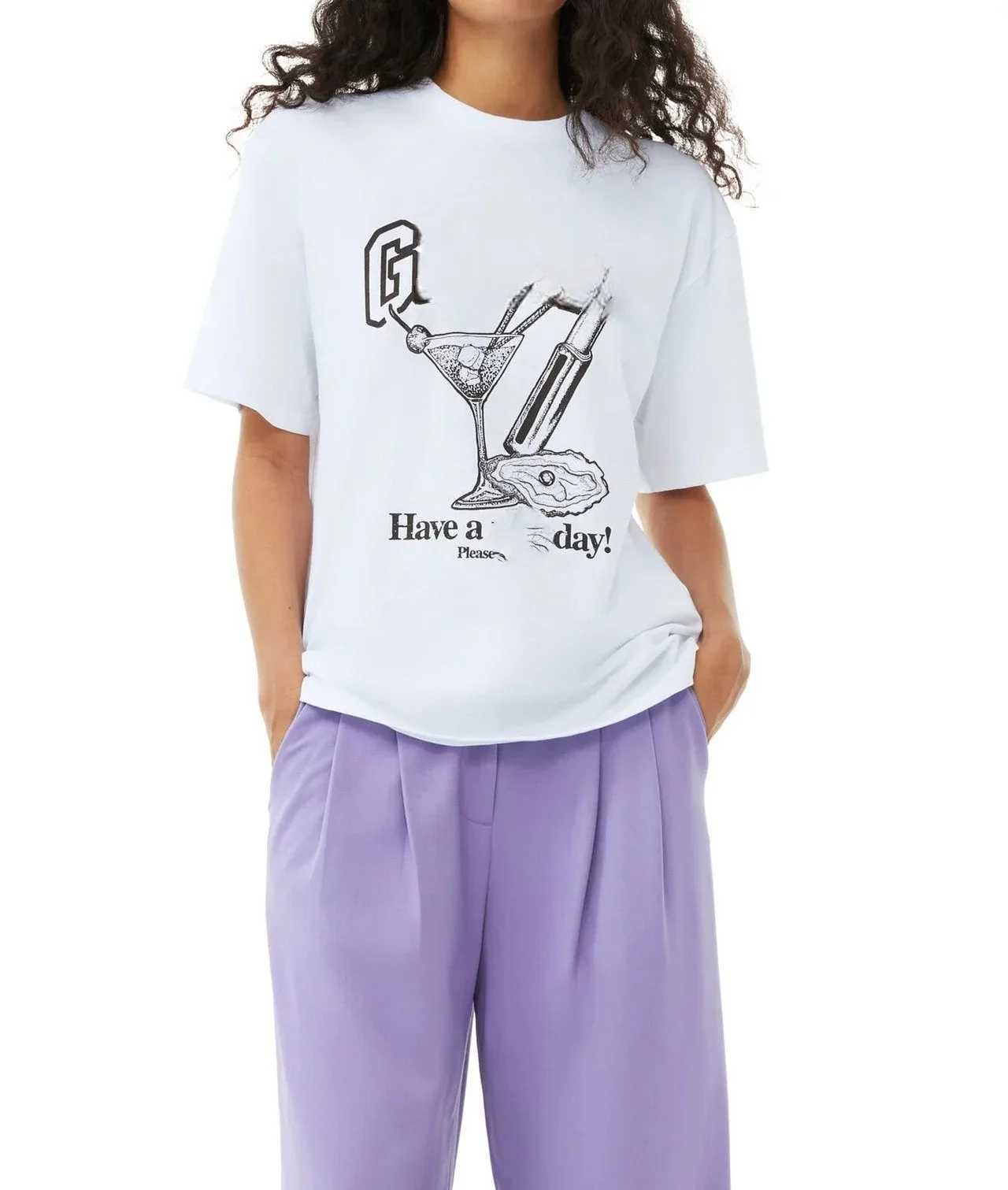 Women's T-Shirt 100% Womens Pure Cotton Simple Printing Comfortable Summer Womens Casual Womens T-shirt Loose T-shirt Y2503071Y36